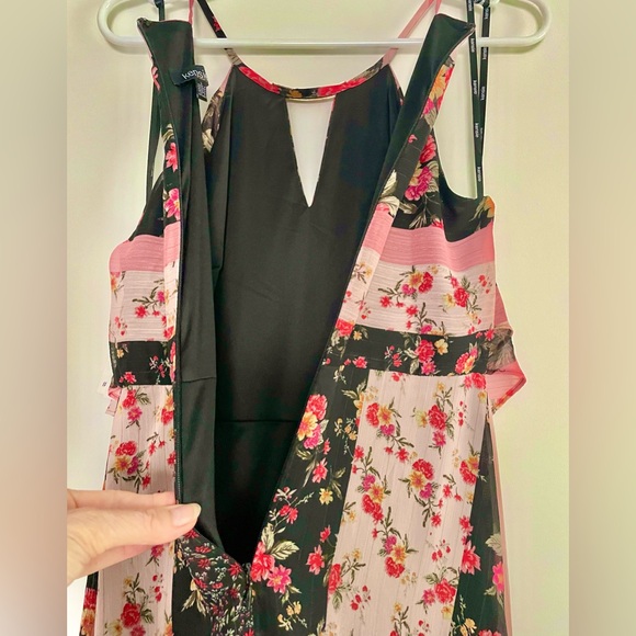 Kensie multicolor stripe floral patchwork chiffon lined midi maxi ruffle size 2 - Picture 10 of 15